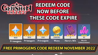 Genshin Impact - Free Primogems Codes November 2022 (Redeem Now Before These Code Expire) Update 3.2
