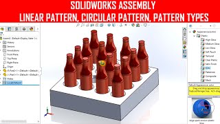 📌 Solidworks Assembly - Linear Component Pattern - Curve Driven pattern- Pattern driven Pattern