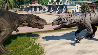 2 T-Rex & 2 Indominus Rex Breakout & Fight! Jurassic World Evolution (4K 60FPS)