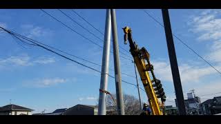 建柱工事　短時間で、電柱が建った！早い！！