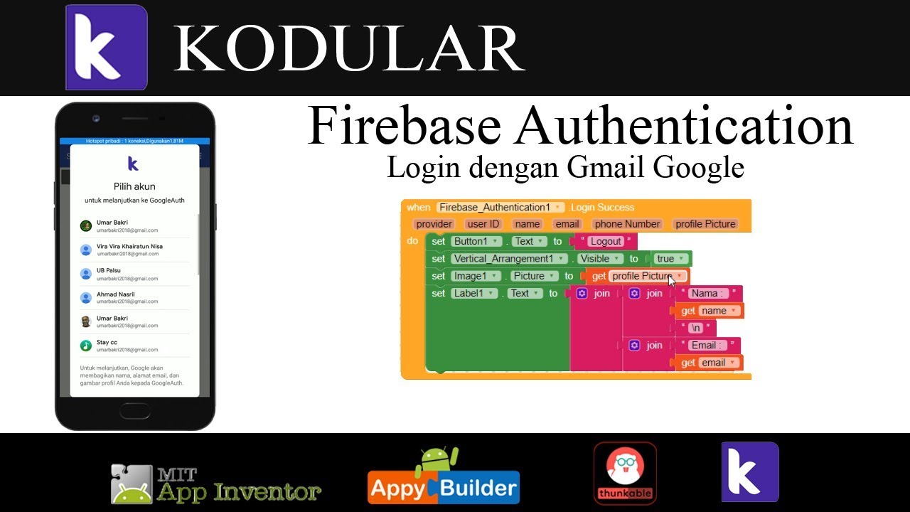 Firebase Authentication Login Menggunakan Gmail Google KODULAR - YouTube