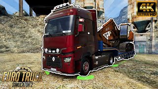 RENAULT T520 HIGH SLEEPER | Euro Truck Simulator 2 | 4K 60 FPS GAMEPLAY | EXCAVATOR TRANSPORT (21 t)