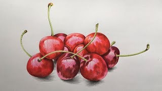 Cherries Drawing in Color Pencils | Fruit Drawing