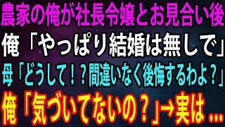 【修羅場】農家の俺が社長令嬢とお見合いへ。終了後、俺「やっぱり結婚は無しで」母「どうして！？間違いなく後悔するわよ？」俺「気づいてないの？」→実は   【感動】