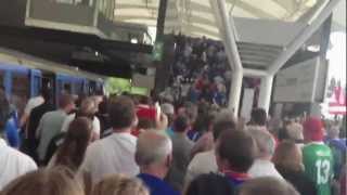 Chelsea fans singing loudly as they arrive for the Champions League Final at the Allianz Arena