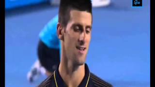Novak Djokovic Funny Moment - Kicks The Ball Out - AO 2013
