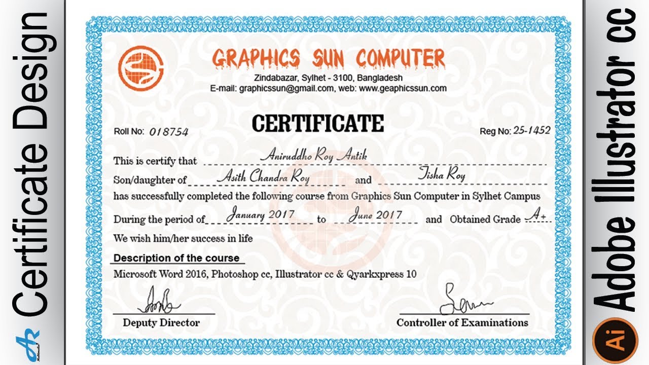 Computer Course Certificate Design Psd Free Download Communicationsero