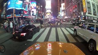 New York City Yellow Cab by night - GoPro on the roof!