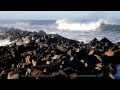 HUGE SET OF 4 BIG WAVES SMASH OVER MORRO ROCK JETTY on 2/8/2012, Morro Bay, California