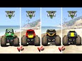 MONSTER JAM TRUCK GRAVE DIGGER vs MAX-D vs EL DIABLO vs MONSTER MUTT ROTTWEILER in GTA 5 Comparison