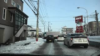 Driving Japan 4K,　Sapporo Down town snow road,Suigenchi dori Ave （from Atsubetsu dori）