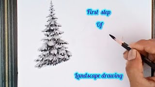 The first part of landscape scenery is drawn with pencil in this video.