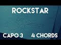 How To Play rockstar feat. 21 Savage by Post Malone | Capo 3 (4 Chords) Guitar Lesson