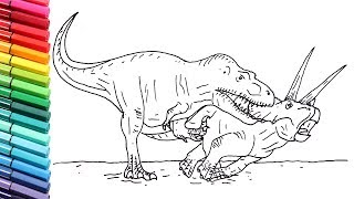 How to Draw T-Rex VS Triceratops - Drawing and coloring Dinosaurs Battle for Kids