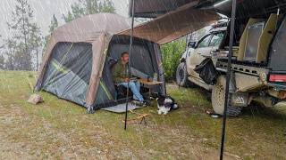 Rain Camping In Air Tent With Dog