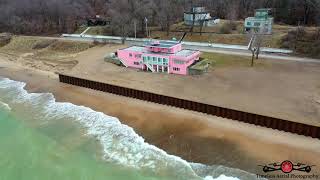 Beverly Shores, Indiana Getting Hit with Big Waves 4K Drone Footage On Kemil Beach \u0026 Dunbar Beach