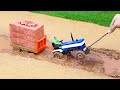 diy mini tractor dengerous stuck in mud with plough machine | science project | @JOACreator