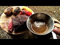 【キャンプ飯】ステーキとガーリックライス ソロキャンプ料理 camp cooking steak garlic rice after the rain