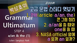 고급문법 엿보기: 명사와 관사(a, the) 큰 그림 정리와 a/an \u0026 one | 약어 표현 앞의 a 와 an | ZOOM 수업 녹화 영상