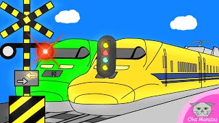 【電車 ふみきり アニメ】こんな ドクターイエロー はイヤだ！ This inspiration train is wonderful!