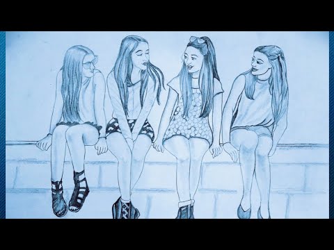 FRIENDSHIP DAY DRAWING | Sketch Best Friends Sitting Together - YouTube