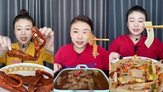 【XueYan Mukbang】Large intestine🐖🐖+Finger jellyfish+Sour and spicy cowhide#mukbang#eating#asmr