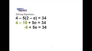 Solving Linear Equations : 4 - 5(2 - e) = 34