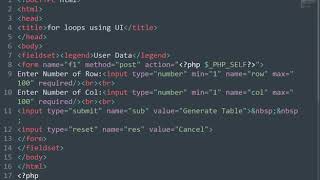 php for loop creating table from UI