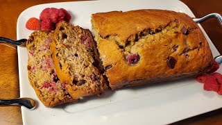 Raspberry Banana Bread with Dark Chocolate Chips