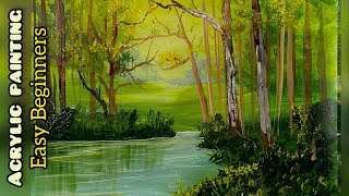 Acrylic painting Landscape Easy acrylic painting lesson