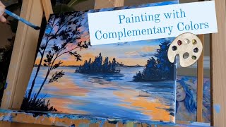 Acrylic Landscape Painting | Sunset by the River | Complementary Colors