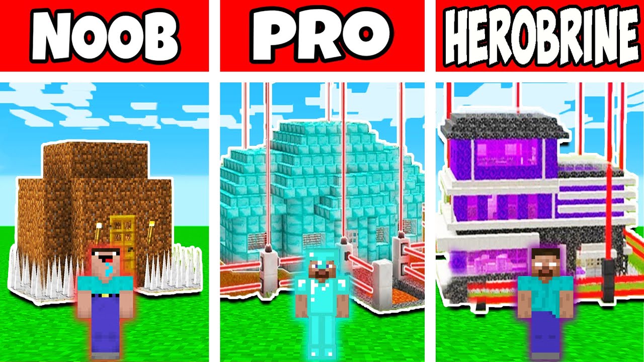 Minecraft Battle: NOOB Vs PRO Vs HEROBRINE: SAFEST HOUSE CHALLENGE ...