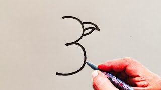 How to Draw Cute Bird From Number 3 | Easy Bird Drawing | Number Drawing