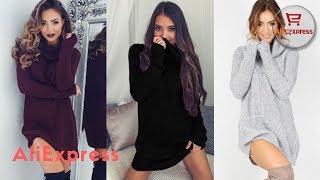 Dress From AliExpres  Mini Dress Sweater Clothing Vestivo Robe Long Sleeve Knitted Warm Autumn