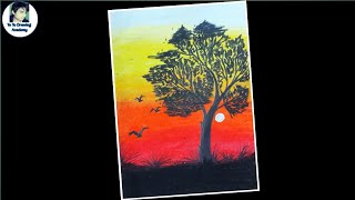 Beautiful Drawing of Nature  |  How to draw sketch Of Nature |  Beautiful Sunset Scenery drawing