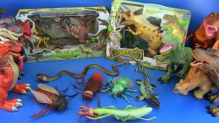 Dinosaurs toys - GIANT INSECTS toys jurassic world !!! SPINOSAURUS , T-REX,TYLOSAURUS,CRETACEOUS