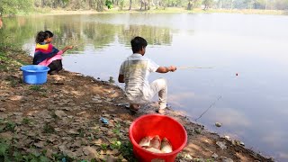 Fishing  || The fun of hook fishing in the village pond is different || Fish cat