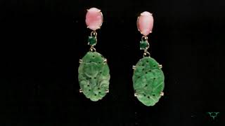 Jadeite, Conch Pearl \u0026 Emerald Dangle Earrings - Emeralds International LLC.