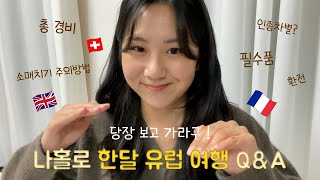 나홀로 한달 유럽 여행 Q\u0026A | 총 경비, 소매치기 주의방법, 필수품부터 필요없었던 물건까지