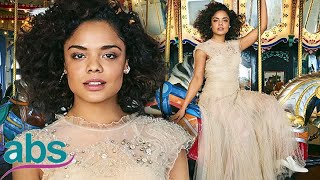 Westworld's Tessa Thompson glams up in nude chiffon gown on carousel  | ABS US  DAILY NEWS