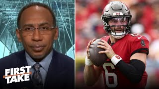 FIRST TAKE | Stephen A. reacts to Baker Mayfield's stunning mistake cost Bucs Playoff loss to WSH