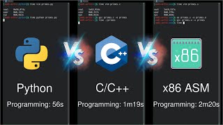 Python vs C C++ vs Assembly | side by side comparison