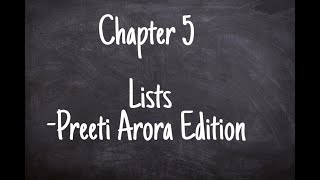 Chapter-5| Lists in python| Operations on lists | list indexing | class 11 Preeti Arora edition