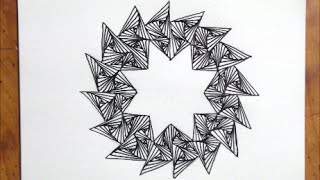 だれでも描ける 線画アート 三角形リックスパラドックスを組み合わせた絵の描き方 ゼンタングル How To Draw Zentangle