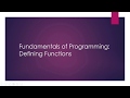 Fundamentals of Programming: Functions