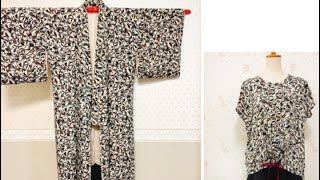 着物からとっても簡単に作れるポンチョ風ブラウス♪ A very easy poncho-style blouse made from a kimono