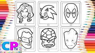 Heroes Coloring Pages/Heroes on Gold IPad Coloring/Black Widow,Sonic,Green Lantern,Fantastic 4