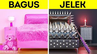 TANTANGAN MAKEOVER KAMAR BAGUS VS JELEK || Kerajinan Hitam Pink & DIY Keren untuk Rumah oleh 123 GO!
