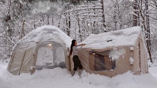 Camping Inflatable Luxury Tent Isolated For 3 Days Amid Heavy Snow [ ASMR ]