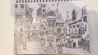 Drawing diagon alley | Harry Potter sketch